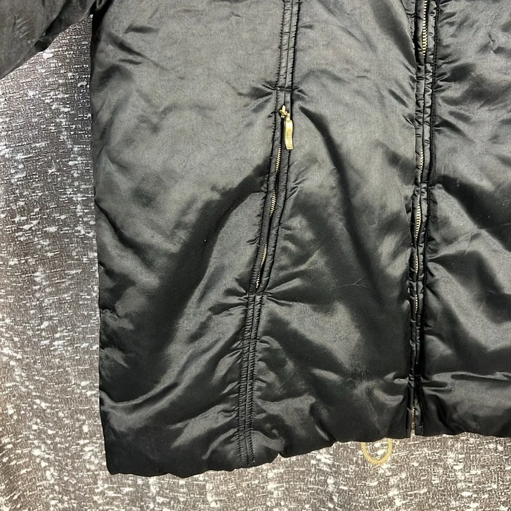 Vintage Post Card Puffy Zip Up Italy Ski Winter‎ Black Jacket Coat Size 10
